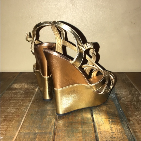 NEW NEVER WORN Strappy Gold & Rose Wedges 7.5 - Picture 6 of 6